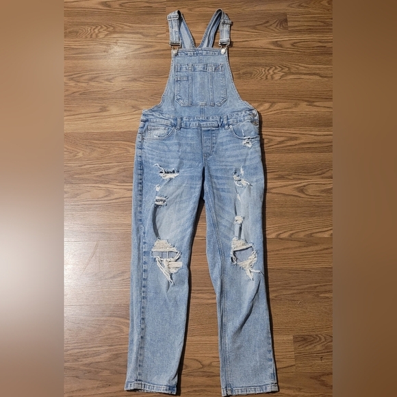 Heavily Distressed Denim Overalls by Garage - Picture 1 of 15